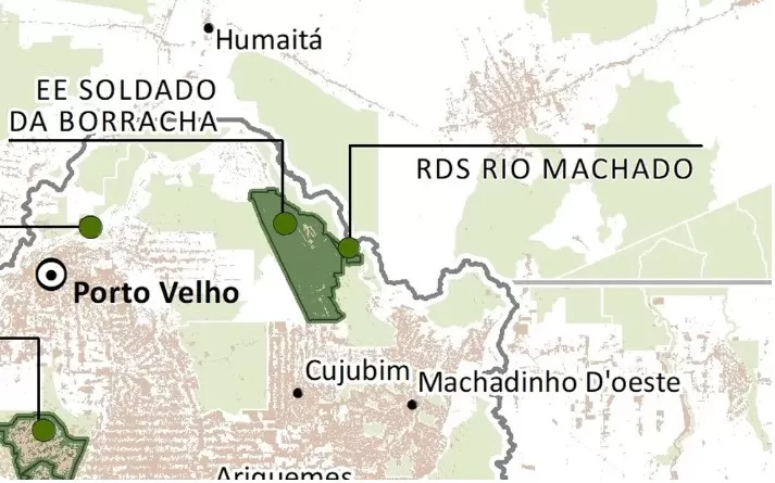 Localização da Esec Soldado da Borracha em Rondônia — Foto: WWF/Reprodução