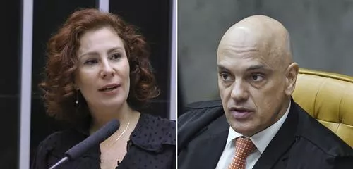 Carla Zambelli e Alexandre de Moraes (Foto: Michel Jesus/Câmara dos Deputados | Carlos Moura/SCO/STF)