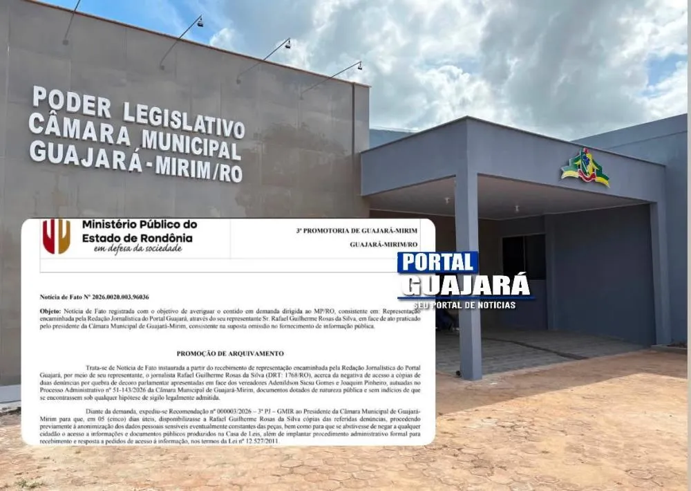 Após representação do Portal Guajará, presidente da Câmara cumpre recomendação do MP e caso é arquivado